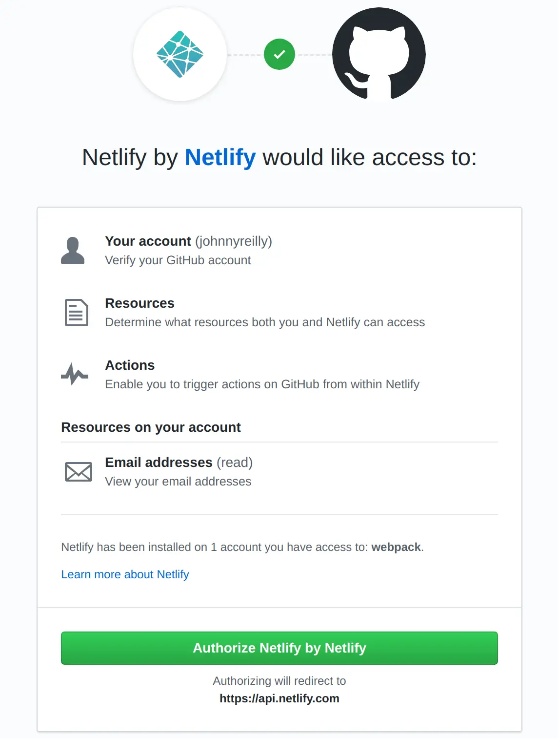 screenshot of the Netlify auth flow