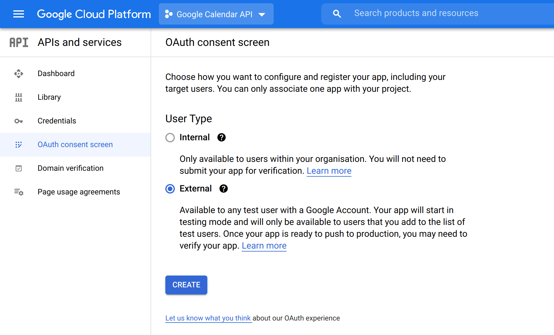 Screenshot of the OAuth consent screen in the Google Cloud Platform