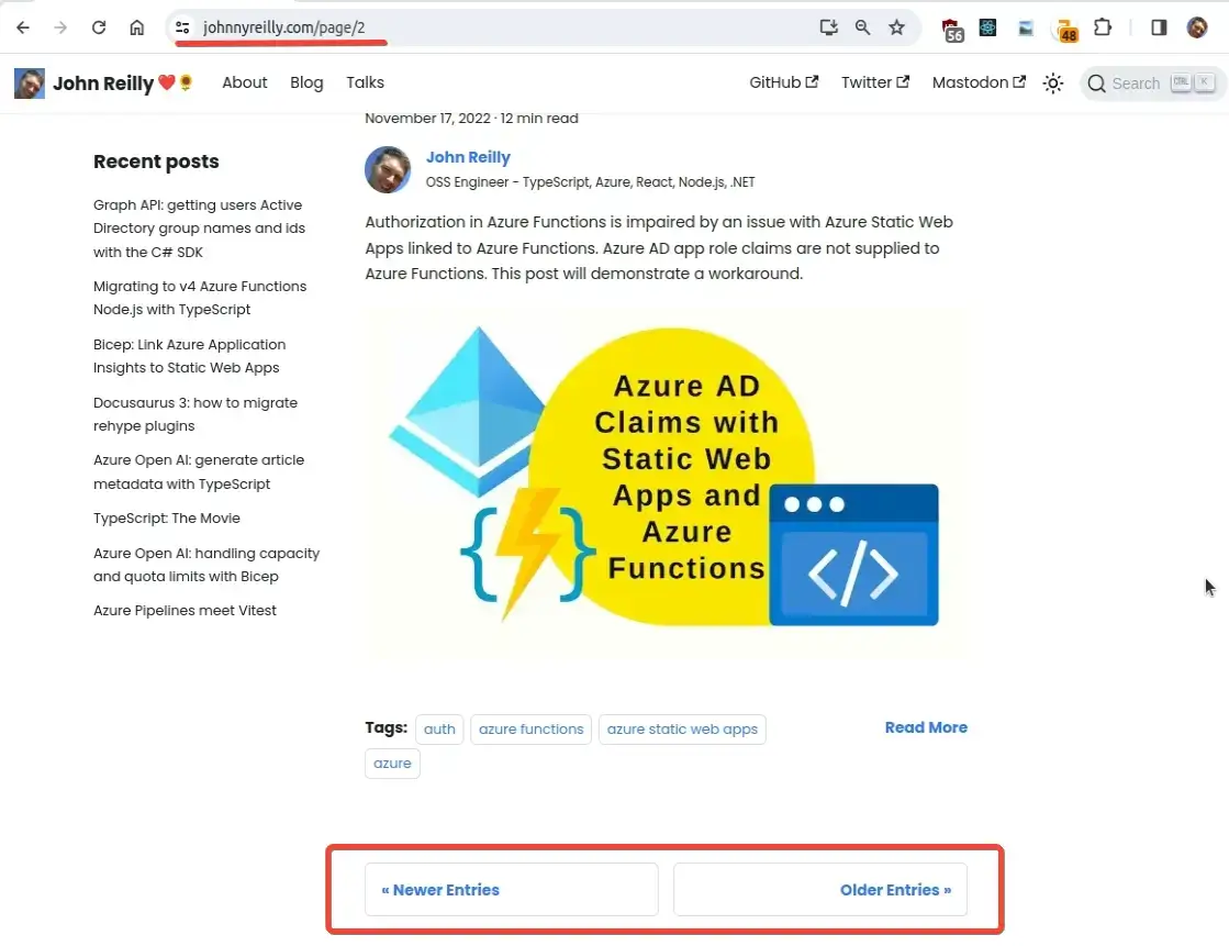 screenshot of the Docusaurus pagination mechanism